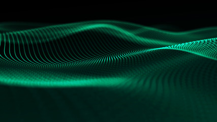 Poster - Image of the loose wave consisting of points. Abstract futuristic background. Blue design for background. Big data. 3D rendering.