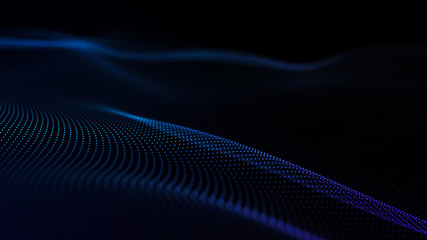 Poster - Image of the loose wave consisting of points. Abstract futuristic background. Blue design for background. Big data. 3D rendering.