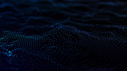 Poster - Image of the loose wave consisting of points. Abstract futuristic background. Blue design for background. Big data. 3D rendering.