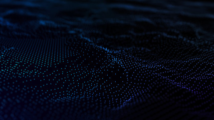 Poster - Image of the loose wave consisting of points. Abstract futuristic background. Blue design for background. Big data. 3D rendering.