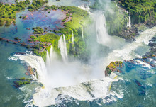 Beautiful Aerial View Of Iguazu Falls From The Helicopter Ride, One Of The Seven Natural Wonders Of The World - Foz Do Iguaçu, Brazil