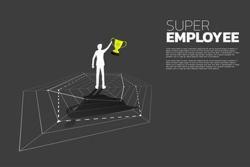 Poster - Silhouette of businessman with trophy standing on spider chart with superhero shadow. Concept of best employee and Human Resource management.