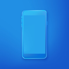 Wall Mural - Smartphone mockup design. Vector realistic 3d illustration of blue plastic mobile phone on blue gradient background.