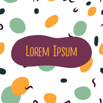 Cute hand drawn vector seamless pattern with lettering. Yellow, blue spots and lines isolated on white background. Unique abstract texture for invitations, cards, websites, wrapping paper, textile 