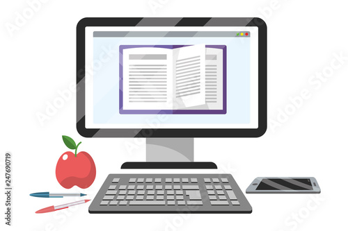 online education computer cartoon Stock Vector | Adobe Stock