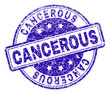 CANCEROUS stamp seal imprint with grunge texture. Designed with rounded rectangles and circles. Blue vector rubber print of CANCEROUS tag with scratched texture.