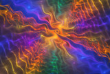 Fototapeta Tęcza - Abstract glossy blue and orange zigzag pattern. Digital fractal art. 3d rendering.