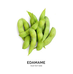 Wall Mural - Creative layout made of edamame. Food abstract background. Edamame on the white background.