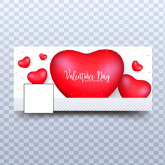 Wall Mural - happy valentine's day header or banner design with glossy heart shapes on transparent background.