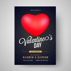 Wall Mural - Valentine's Day celebration template or flyer design with time, date and venue details.
