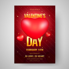 Wall Mural - Valentine's Day celebrations template design with glossy hearts on brown stripe background.