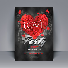 Wall Mural - creative heart shape made by rose petals on chalkboard background for valentine's day celebration te