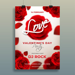 Wall Mural - realistic rose flower decorated valentine's day template or flyer design with stylish lettering of l