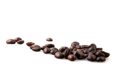 Roasted Coffee Beans Over White Background