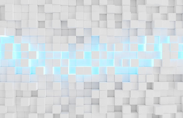 Aufkleber - Glowing white and blue squares background pattern 3D rendering