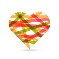 Wall Mural - creative heart shape made by colorful stripes on white background for valentine's day.