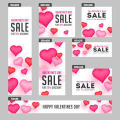 Wall Mural - glossy red and pink heart shapes decorated header and banner set with 70% discount offer for valenti