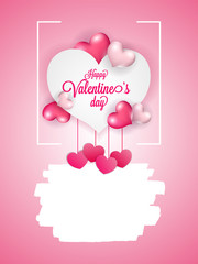 Poster - Happy Valentine's Day greeting card design decorated with glossy heart shapes on pink background.