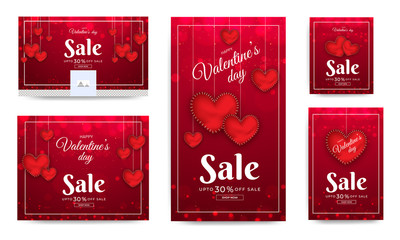 Wall Mural - social media header and template design with decorated with glossy heart shaped for valentine's day 