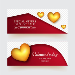 Wall Mural - valentine's day header or banner set with 50% discount and space for product image.