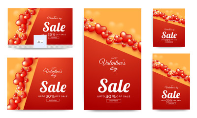 Wall Mural - tiny heart shapes decorated social media header and template design with 30% discount offer for vale