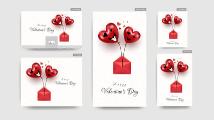 Wall Mural - funny expression heart shape balloons with envelope for valentine's day header or banner set.
