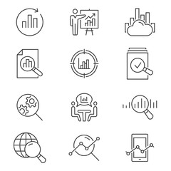 Poster - data analysis line icons set. black vector illustration. editable stroke.