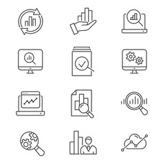 Aufkleber - Data analysis line icons set. Black vector illustration. Editable stroke.