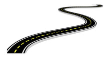 Leaving The Highway, Curved Road With Markings. 3D Vector Illustration On White