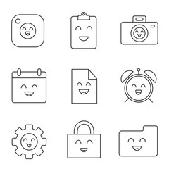 Sticker - Smiling items linear icons set