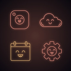 Wall Mural - Smiling items neon light icons set