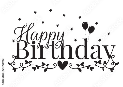 Happy Birthday Heart Balloon Branch With Hearts Illustration