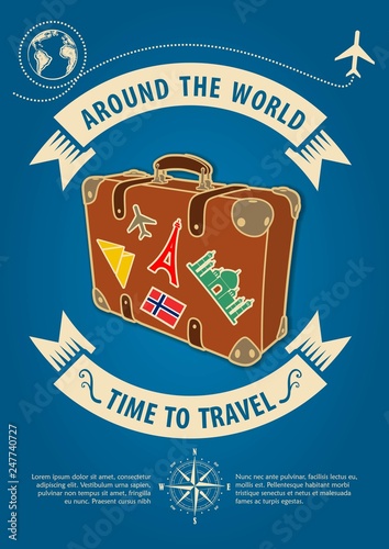 Time To Travel Banner Or Poster With Retro Suitcase Concept For