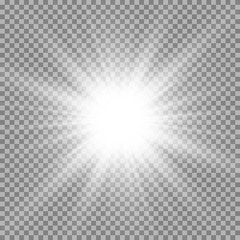 Poster - White beautiful light explodes with a transparent explosion. Vector, bright illustration for perfect effect with sparkles. Bright Star. Transparent shine of the gloss gradient, bright flash