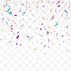 Poster - Lots of colorful tiny confetti and ribbons on transparent background. Festive event and party. Multicolor background.Colorful bright confetti isolated on transparent background