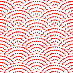 wavy seamless pattern of a seigaiha. print in red hearts for valentine's day. simple elegant ornamen