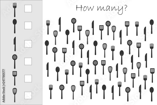How Many Counting Game With Kitchen Tools For Kids
