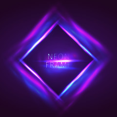 Neon Rhomb frame with glowing and light. Neon abstract background. vector banner for text