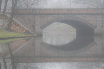 Sticker - Bridge on the city canal in Riga in autumn