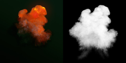 Aufkleber - Large explosion with black smoke in dark plus alpha channel. 3d rendering