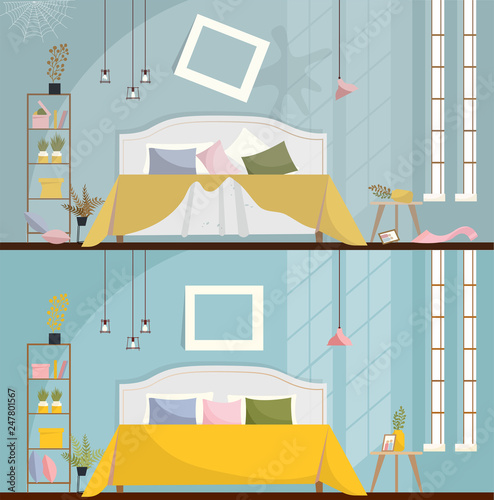 Bedroom Before And After Cleaning Dirty Room Interior With