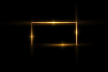 Wall Mural - golden frame with lights effects,shining luxury banner vector illustration. glow line golden frame w