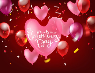 Poster - Happy valentines day greeting card with confetti and balloons