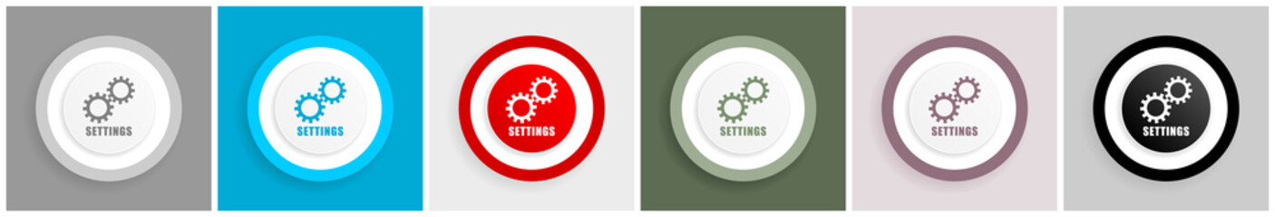 Poster - Settings icon set, vector illustrations in 6 options for web design and mobile applications
