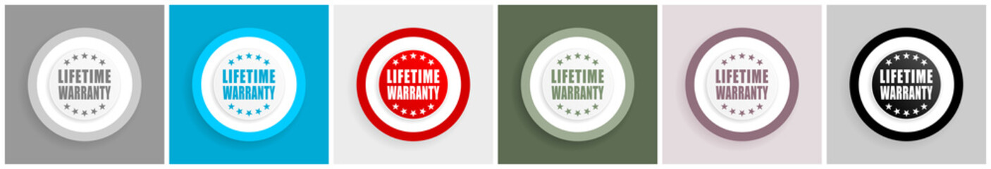 Poster - Lifetime warranty icon set, vector illustrations in 6 options for web design and mobile applications
