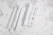 © bayurov - Paper architectural drawings and blueprint. Engineering blueprint