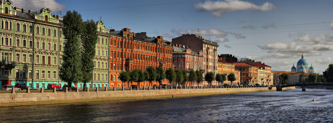 Wall Mural - Embankment of the Fontanka river and Trinity Cathedral in Saint-Petersburg