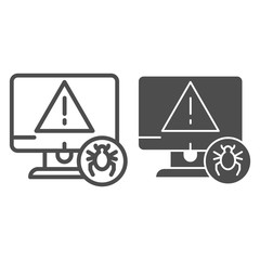 Poster - Computer with bug line and glyph icon. Alert message on desktop vector illustration isolated on white. Computer virus outline style design, designed for web and app. Eps 10.