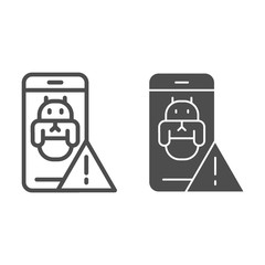 Poster - Bug in smartphone line and glyph icon. Smartphone virus vector illustration isolated on white. Phone with danger sign outline style design, designed for web and app. Eps 10.
