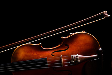 Wall Mural - retro violin on a black background